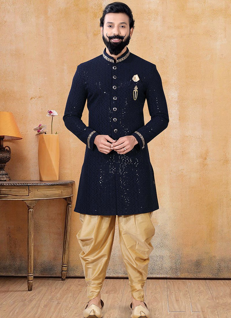 Navy Blue Colour Designer Fancy Festive Wear Indo Western Collection 1269